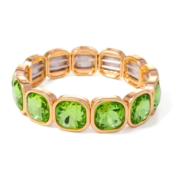 Anthropologie Green Gold Gemstone Crystal Stretch Bracelet - Picture 2 of 16